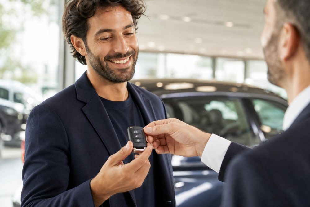 Consegna delle chiavi di un'auto nuova a noleggio